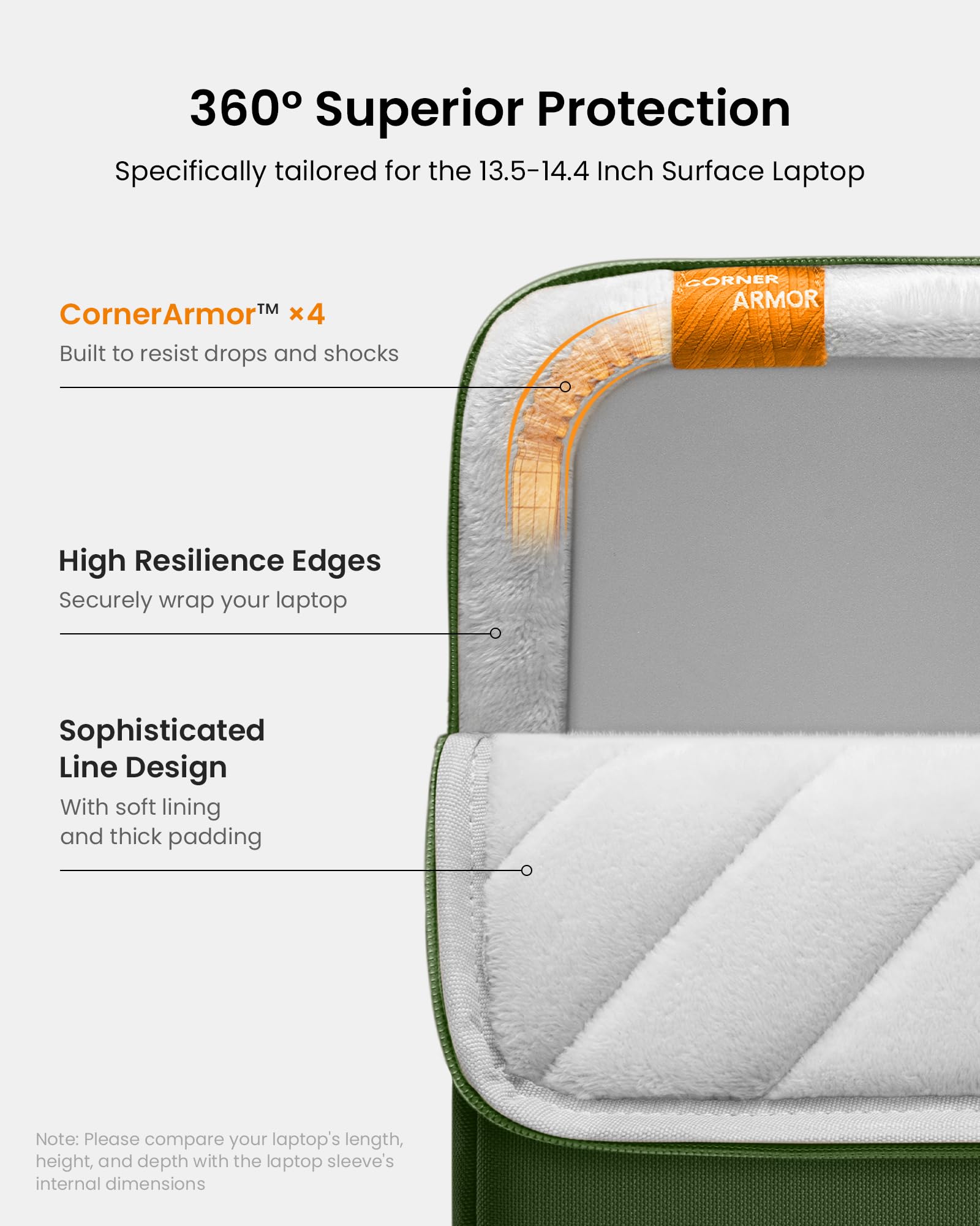 tomtoc 360° Protective Laptop Sleeve for 13.5-14.4 Inch Surface Laptop Studio/6/5/4/3, Surface Book, Water-Resistant Computer Case for Acer Aspire/Swift 14, ASUS Vivobook/Zenbook 14, Jumper EZbook X3 - Image 4