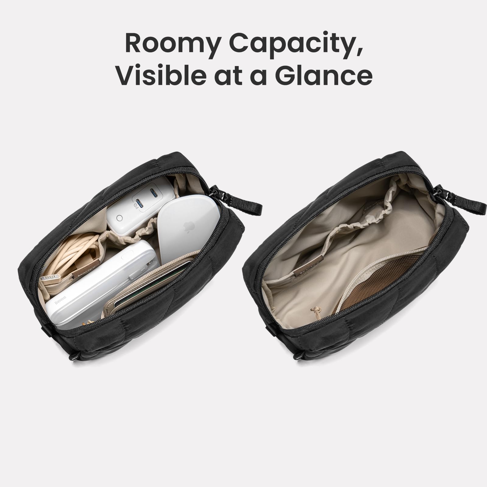 tomtoc Electronics Organizer Travel Case, Soft Puffy Organizer Bag Birthday Christmas Gifts Travel Essentials for Women Girls, Portable Accessory Tech Pouch Storage for Charger, Cord, Cable, Phone - Image 3