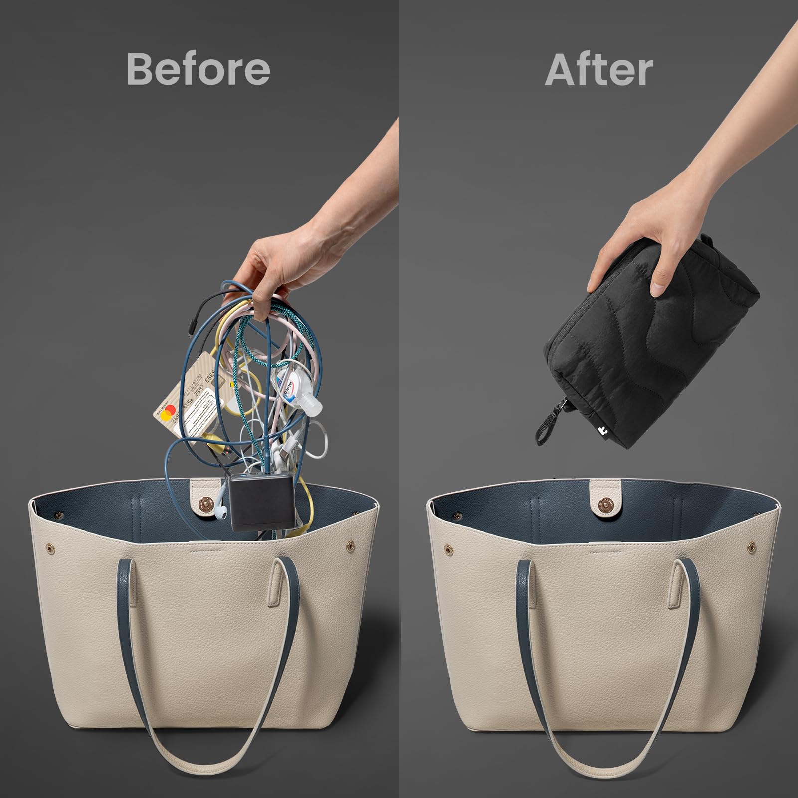 tomtoc Electronics Organizer Travel Case, Soft Puffy Organizer Bag Birthday Christmas Gifts Travel Essentials for Women Girls, Portable Accessory Tech Pouch Storage for Charger, Cord, Cable, Phone - Image 4