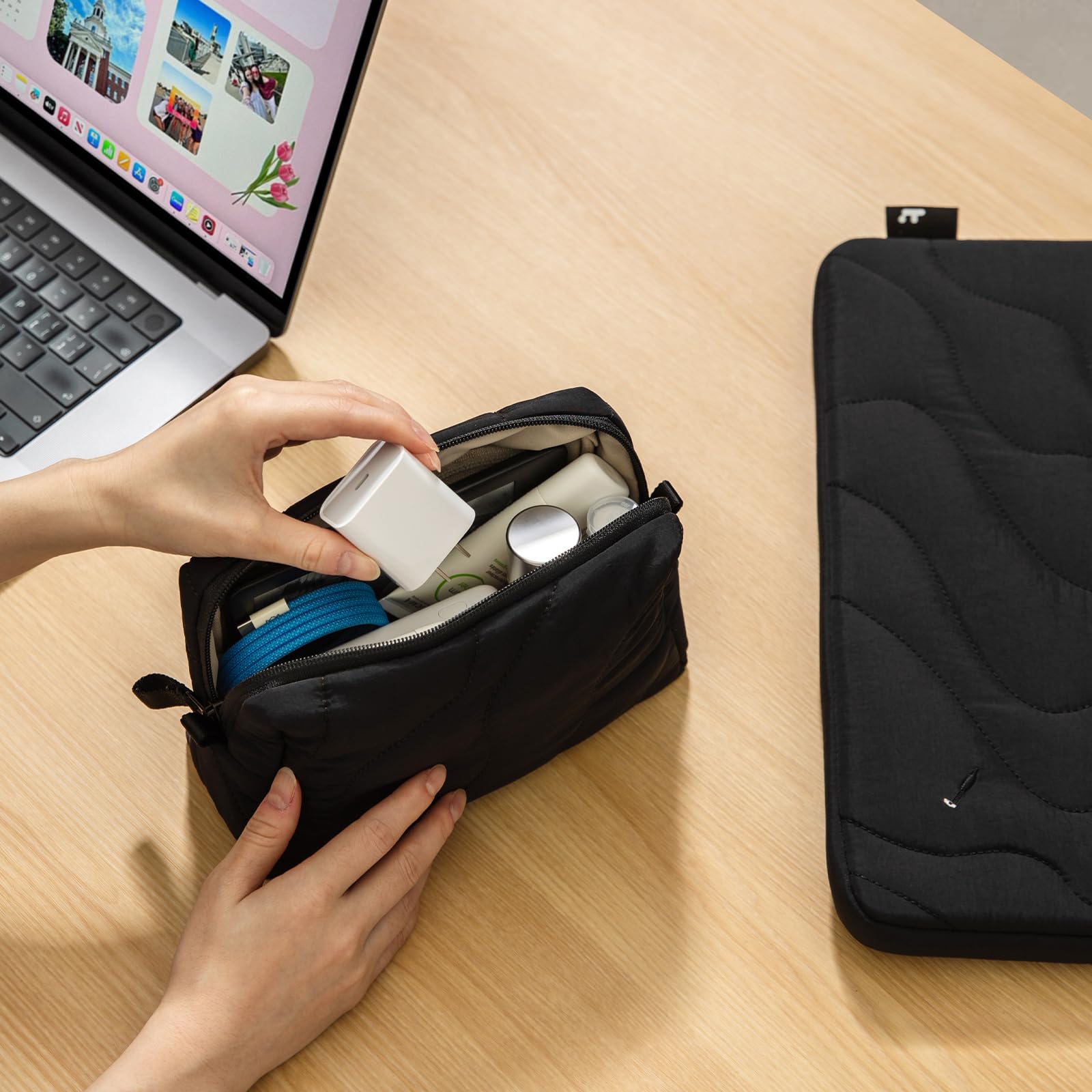 tomtoc Electronics Organizer Travel Case, Soft Puffy Organizer Bag Birthday Christmas Gifts Travel Essentials for Women Girls, Portable Accessory Tech Pouch Storage for Charger, Cord, Cable, Phone - Image 6