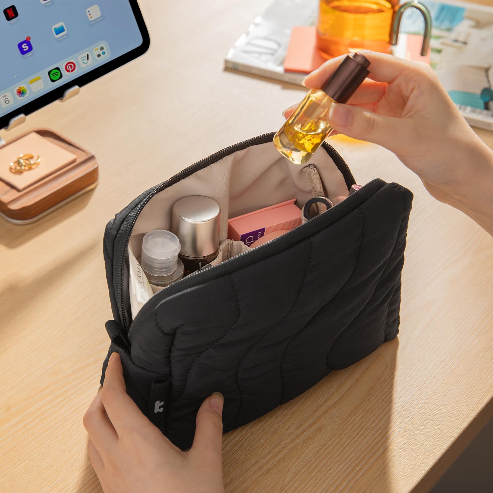 tomtoc Electronics Organizer Travel Case, Soft Puffy Organizer Bag Birthday Christmas Gifts Travel Essentials for Women Girls, Portable Accessory Tech Pouch Storage for Charger, Cord, Cable, Phone - Image 7