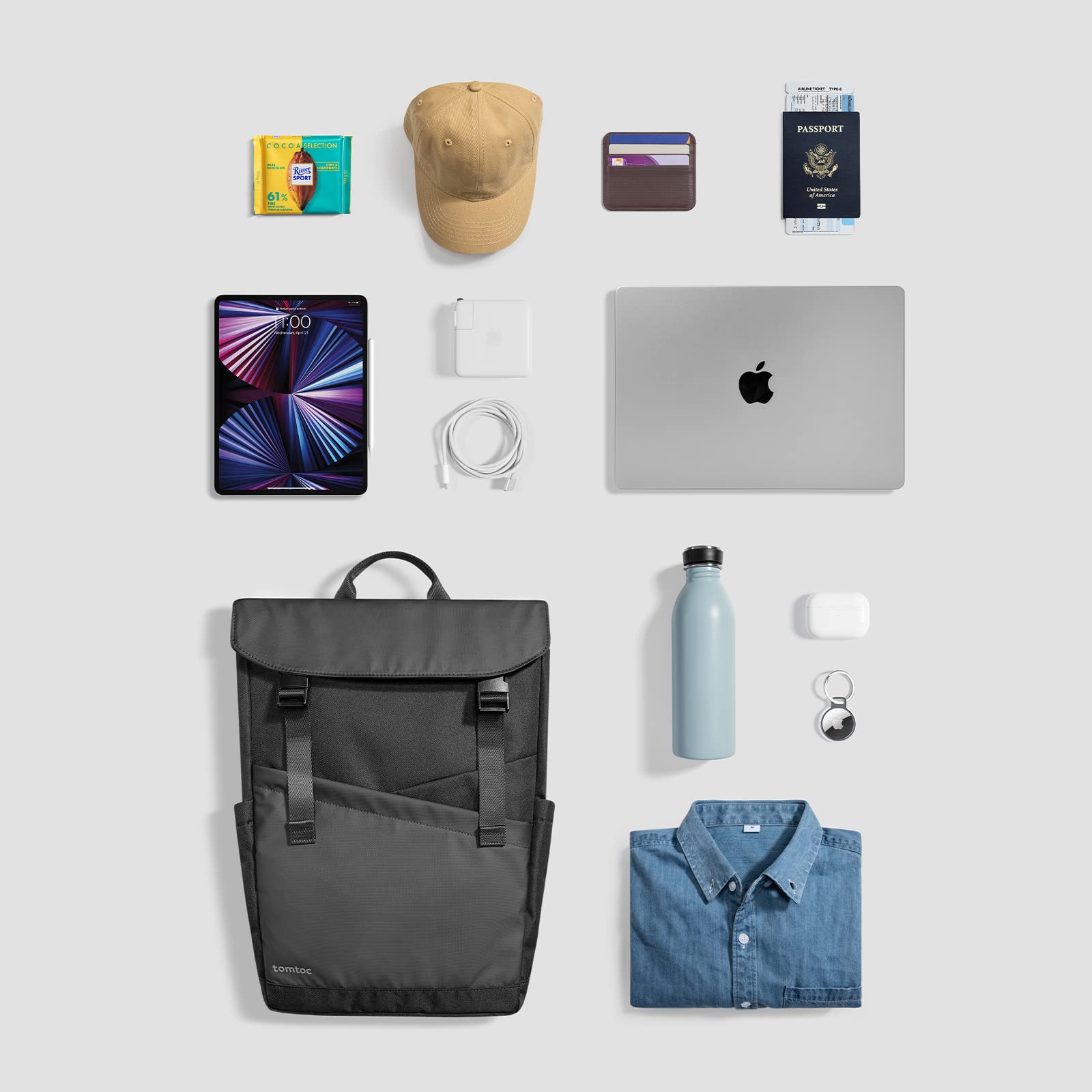 tomtoc Flap Laptop Backpack, Lightweight, Water-Resistant College Travel Casual Daypack, Slim Durable Work-pack Rucksack for 13-16 Inch MacBook Laptop, Large Capacity, 18L, Black - Image 7