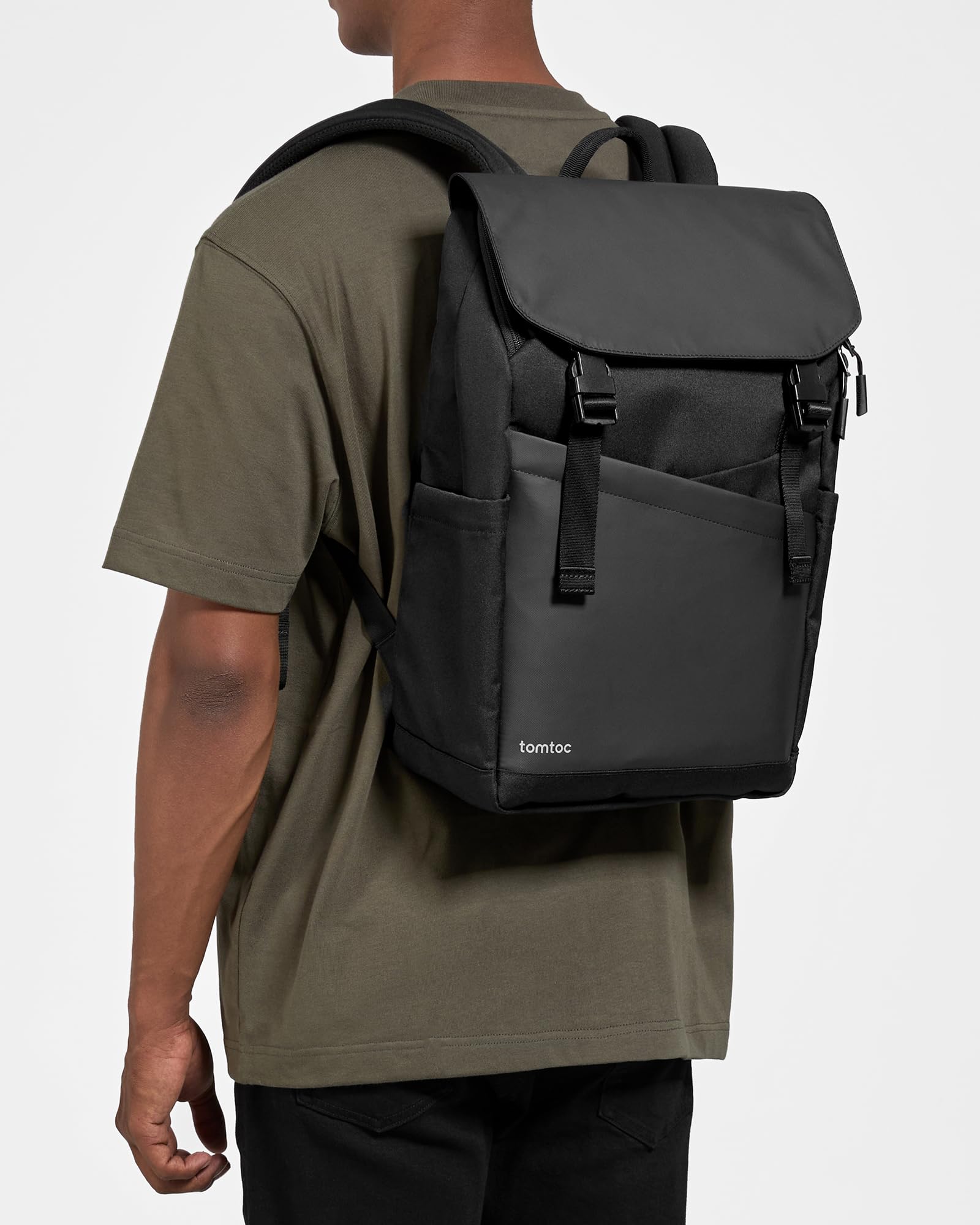 tomtoc Flap Laptop Backpack, Lightweight, Water-Resistant College Travel Casual Daypack, Slim Durable Work-pack Rucksack for 13-16 Inch MacBook Laptop, Large Capacity, 18L, Black - Image 8