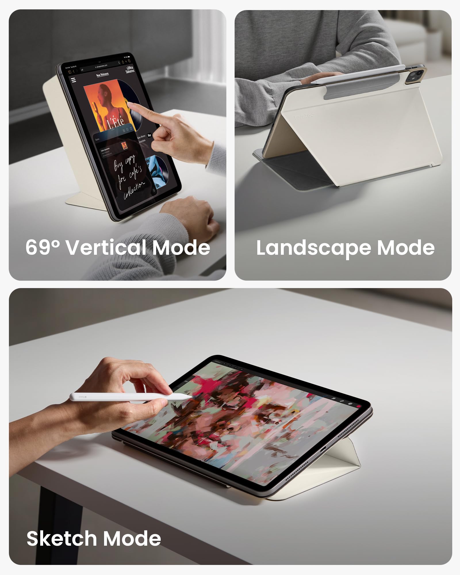 tomtoc iPad Pro Detachable Folio Case for 2024 13 Inch iPad Pro M4, Separable Slim Protective Panel & 4-Modes with Ultra-Light Fiberglass Material, Support Apple Pencil Pro & Auto Wake/Sleep - Image 5