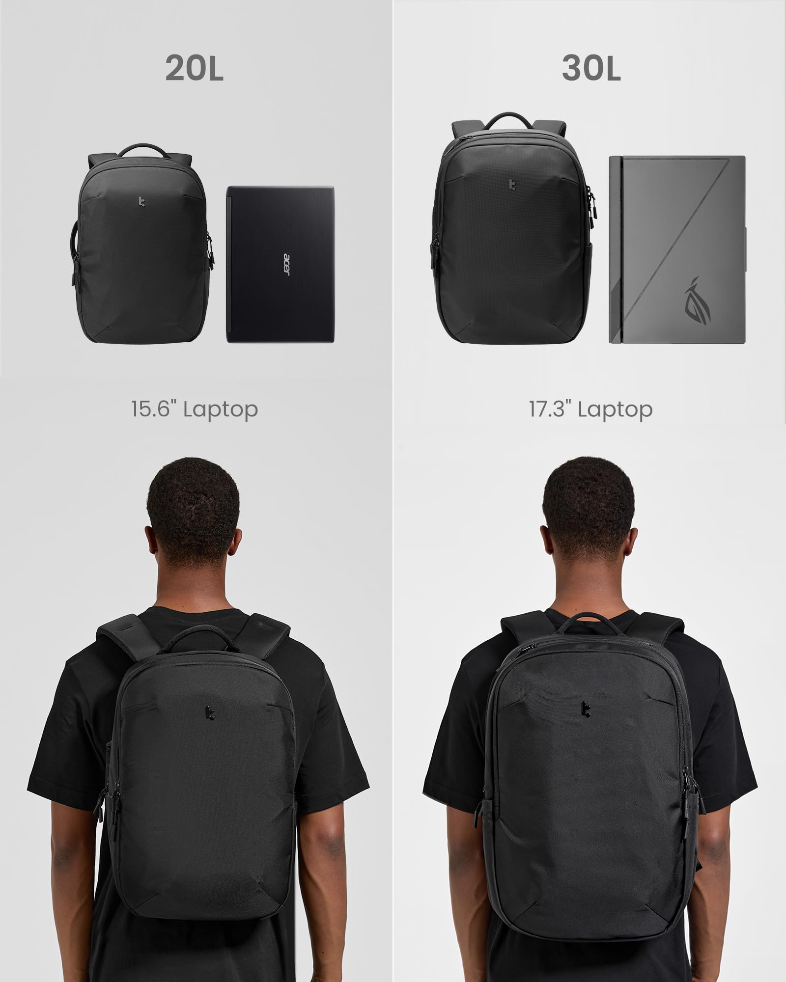 tomtoc Laptop Backpack Minimalist Daypack, UrbanEX-T65, A City Pack for Daily Commute Work, Water-resistant, Cordura Ballistic Nylon, 20L Fits 15.6-inch Notebook, Black - Image 3