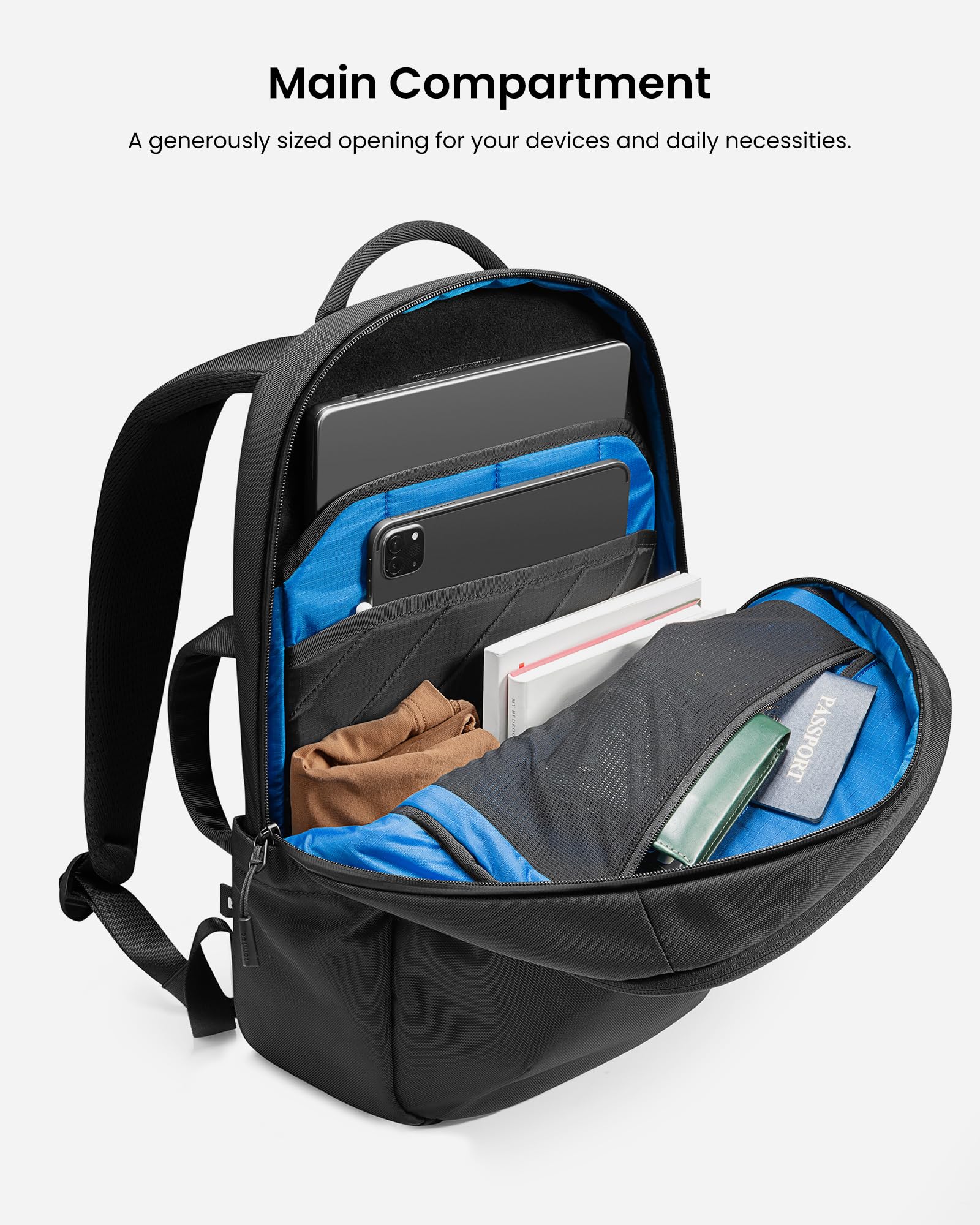 tomtoc Laptop Backpack Minimalist Daypack, UrbanEX-T65, A City Pack for Daily Commute Work, Water-resistant, Cordura Ballistic Nylon, 20L Fits 15.6-inch Notebook, Black - Image 5