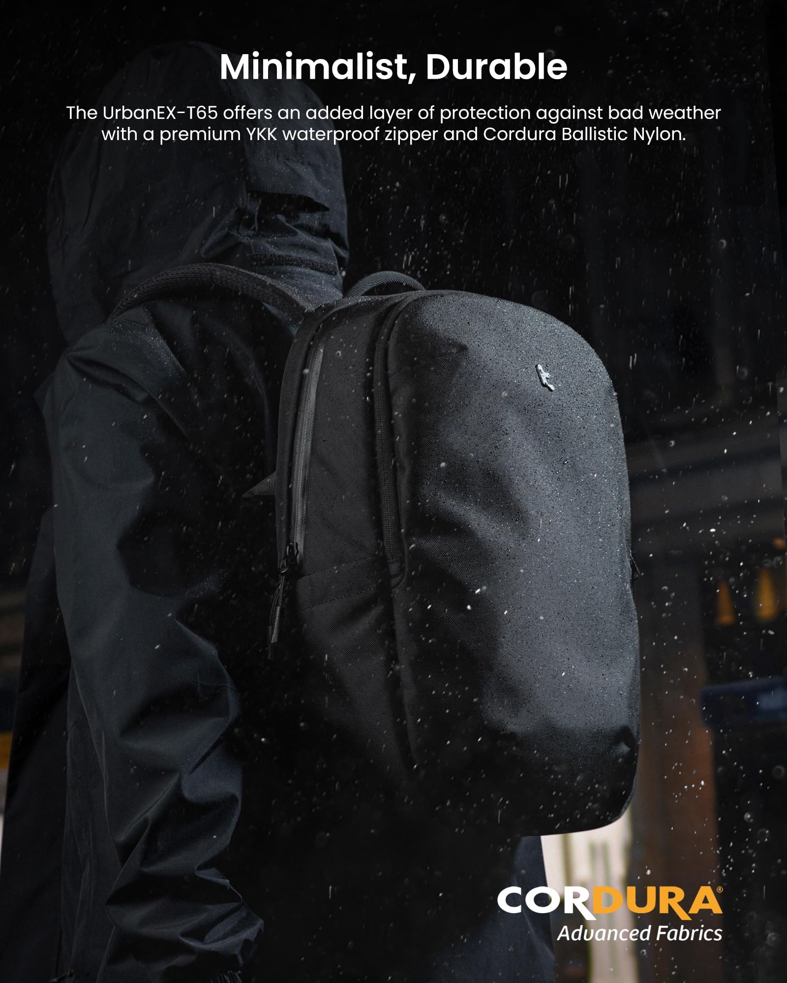 tomtoc Laptop Backpack Minimalist Daypack, UrbanEX-T65, A City Pack for Daily Commute Work, Water-resistant, Cordura Ballistic Nylon, 20L Fits 15.6-inch Notebook, Black - Image 7