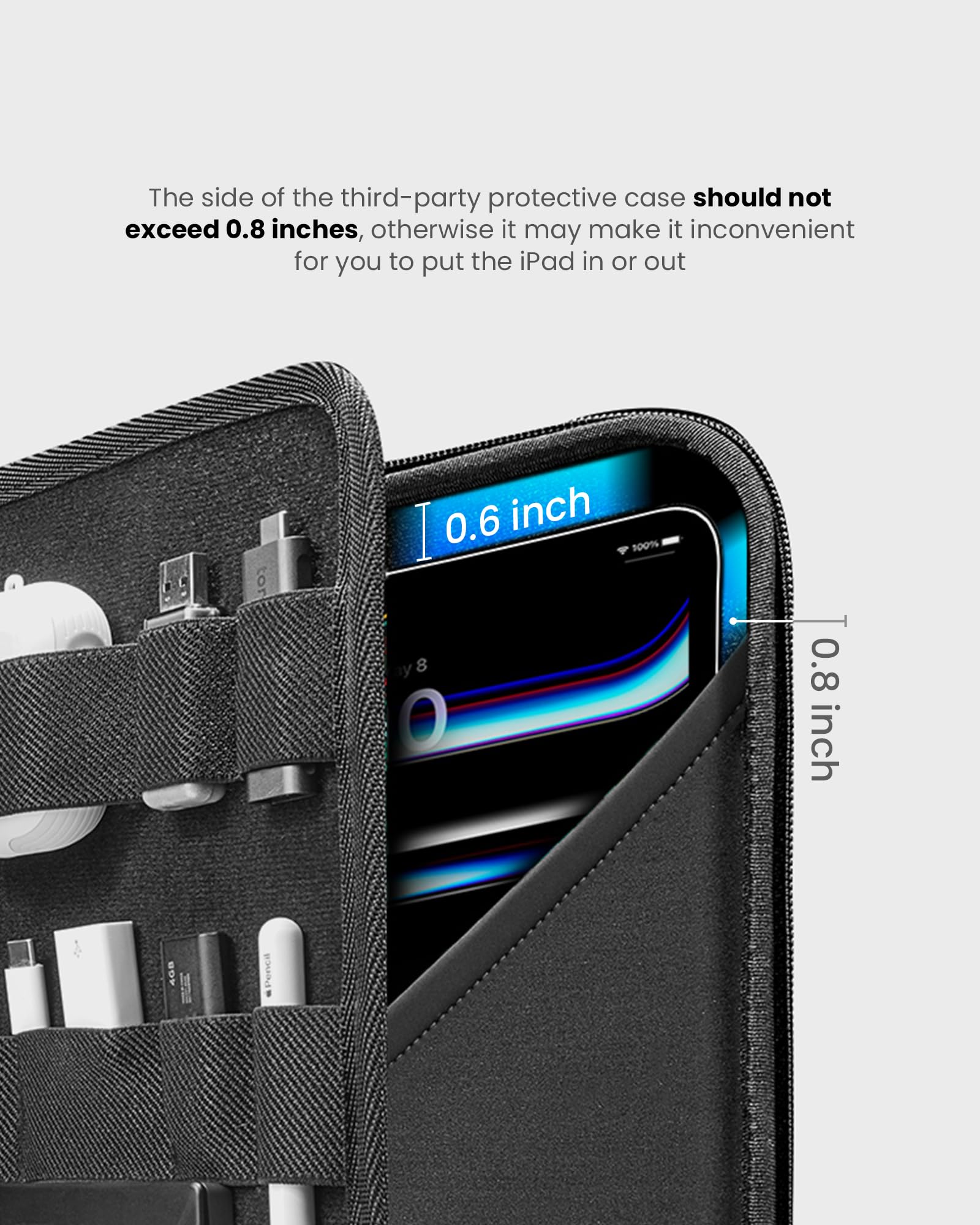 tomtoc Portfolio Case for 2026 13 Inch iPad Air M4, M3&M2, iPad Pro M5/M4, 12.9'' iPad Pro M2/M1, Protective Sleeve with Accessories Pocket, Carrying Storage Bag for Pencil Pro/Adapter/Magic Keyboard - Image 8
