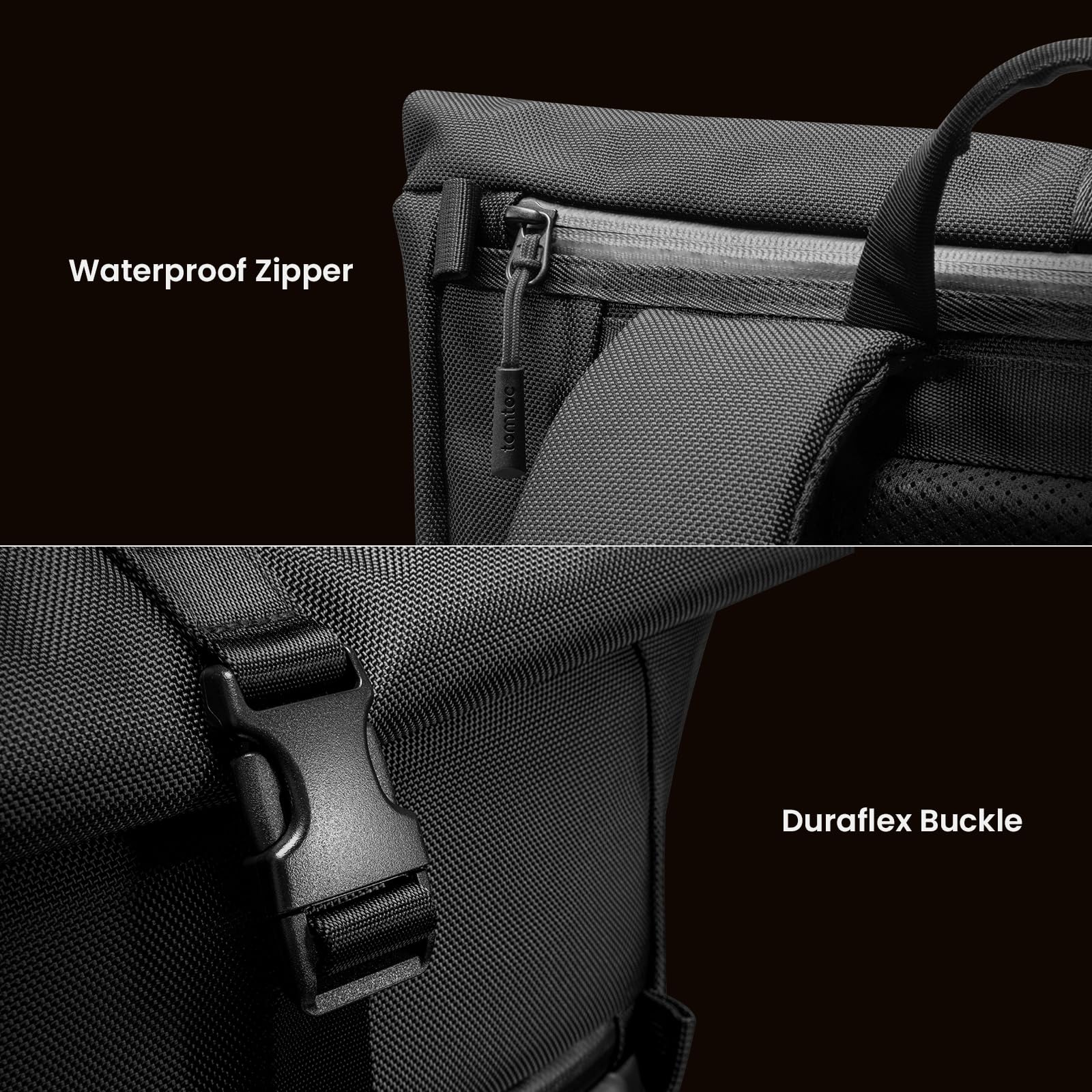 tomtoc Rolltop Laptop Backpack, Water-Resistant Travel Backpack Commute Expandable Casual Daypack for 13-17.3 inch Laptop, Rucksack for Work College Trip, Capacity Adjustable 25-30L, Black - Image 7