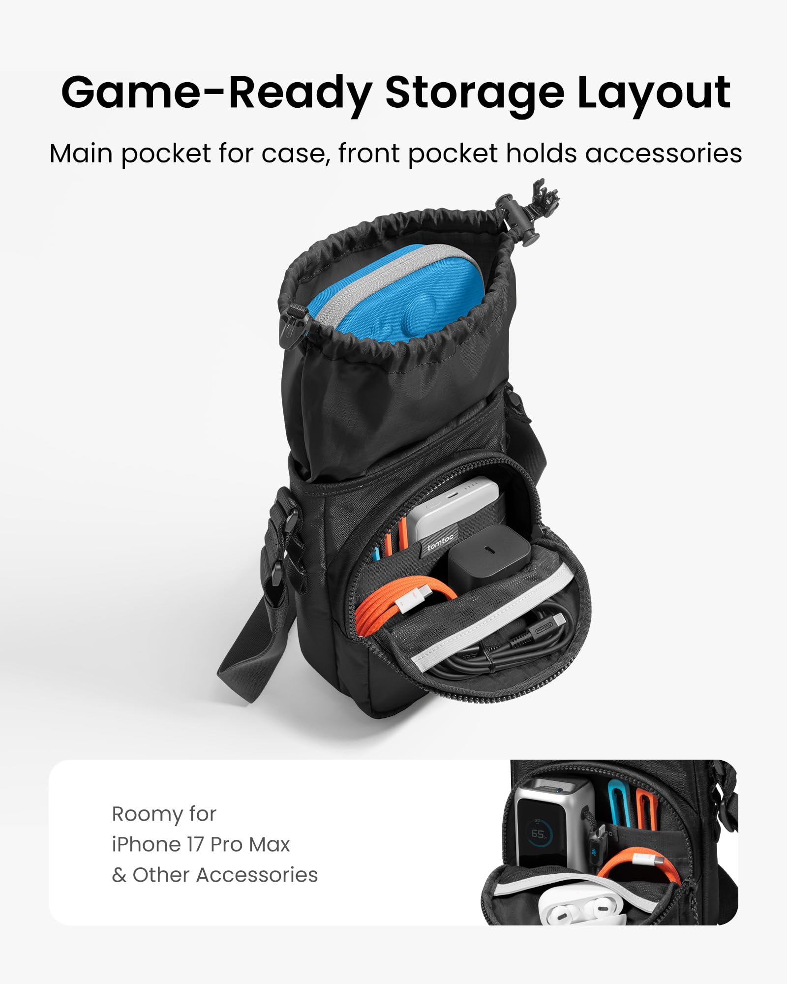 tomtoc Sling Crossbody Bag for Nintendo Switch 2/ Switch OLED Slim Case, Protective Travel Chest Carrying Gaming Pouch - Image 4